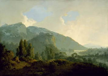 Italienische Landschaft mit Bergen und einem Fluss